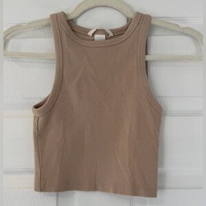 H&M Ribbed High Neck Tank Top – Beige/Tan – Size XS – Fitted Crop